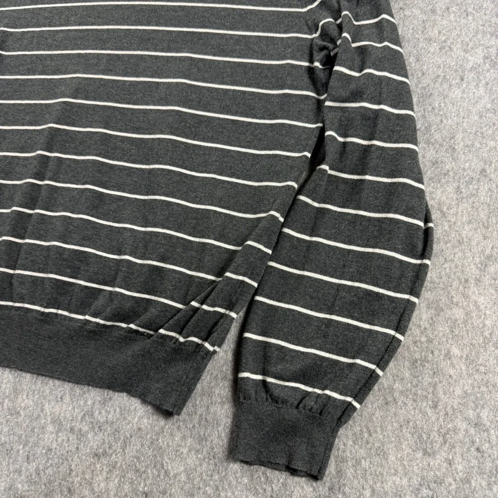 Polo Ralph Lauren Mens Pima Cotton V-Neck Striped Sweater Grey White Large